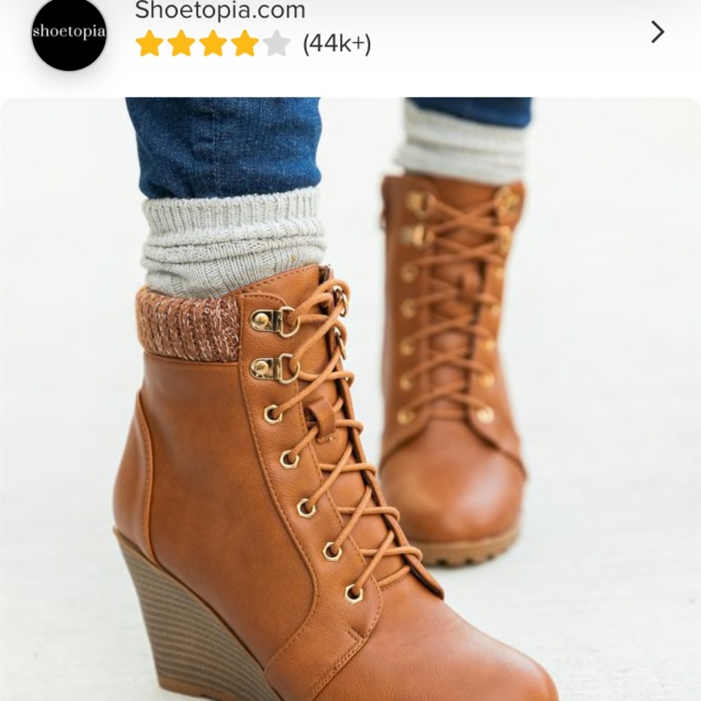 Knit Top Wedge Booties - Tan